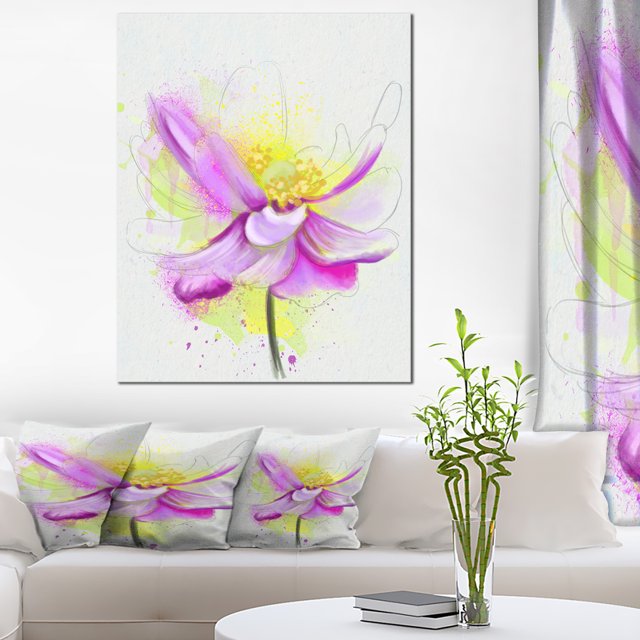 Belle Fleur Violette avec Jaune - Oeuvre Murale sur Toile de Fleurs