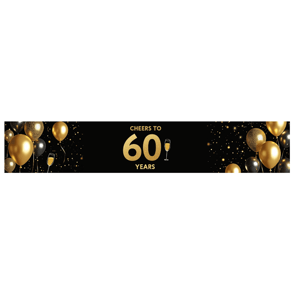 Elegant Black Background Banner with Gold Balloons Cheers to 60 Years Decors for 60th Birthday Party Anniversary Celebration Photography Props Decorations Backdrop