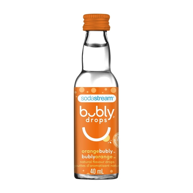 SodaStream bubly drops Gouttes d'Arôme Naturel d'Orange dans une Bouteille en Verre Transparent de 40 ml avec Étiquette d'Orange et Bouchon à Vis, Conçues pour Aromatiser l'Eau Pétillante Sans calories, Sans Édulcorants et Sans Sucre Ajouté, Préparant Environ 12 litres d'Eau Pétillante Orange bubly.