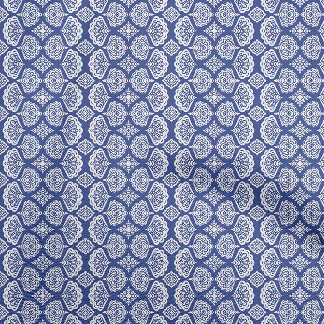 oneOone Cotton Flex Medium Blue Fabric Asian Block DIY Clothing Quilting Fabric Print Fabric by Yard 40 Inch Wide