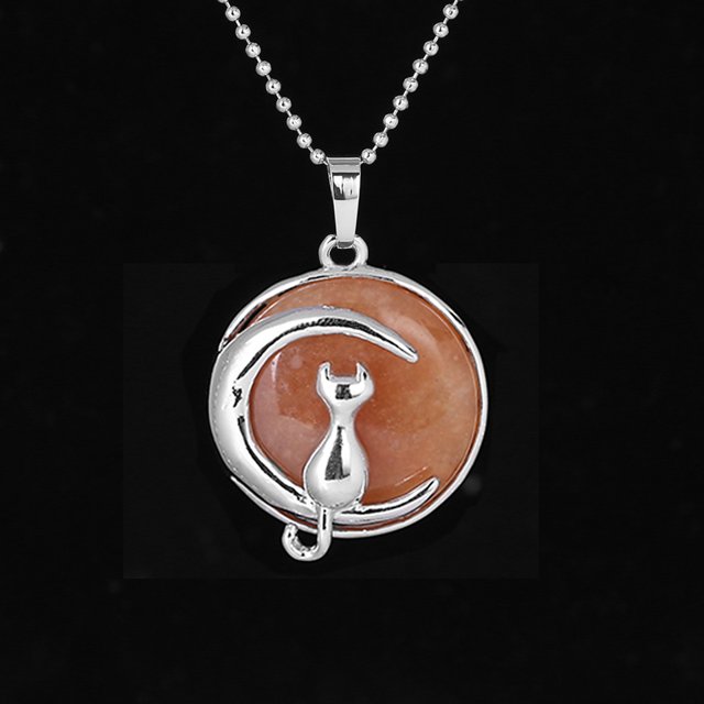 Collier pour Femmes Chat sur la Lune Pendentifs en Cristal Pendentifs Hardshell