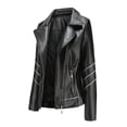thumbnail image 3 of Qertyioot Womens Leather Jacket New Slim Stand-Up Collar Zipper Stitching Solid Color, 3 of 7