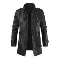 thumbnail image 1 of EGNMCR Jackets for Men Men Mid-length Solid Artificial Leather Stand Collar Slim Jacket, 1 of 2