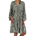 thumbnail image 2 of Womens Summer Dresses Ladies Plus Size Loose Print Long Sleeve V Button Mini Summer Dress Green XL, 2 of 5