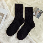 Women Autumn And Winter Textured Twist Warm Socks Solid Color Home Socks Sports Socks Sock Black