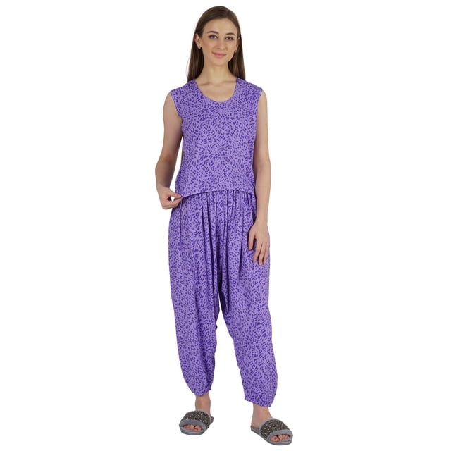 Moomaya Ensemble de Nuit en Rayonne Imprimée pour Femmes Pyjama à Entrejambe Bas 2 Pcs Tenue de Détente