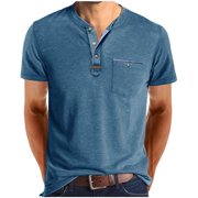 AherBiu Mens Tee Shirts Button Crewneck T-Shirts Stretch Casual T Shirts for Men Summer Vintage Lightweight Henley Shirts