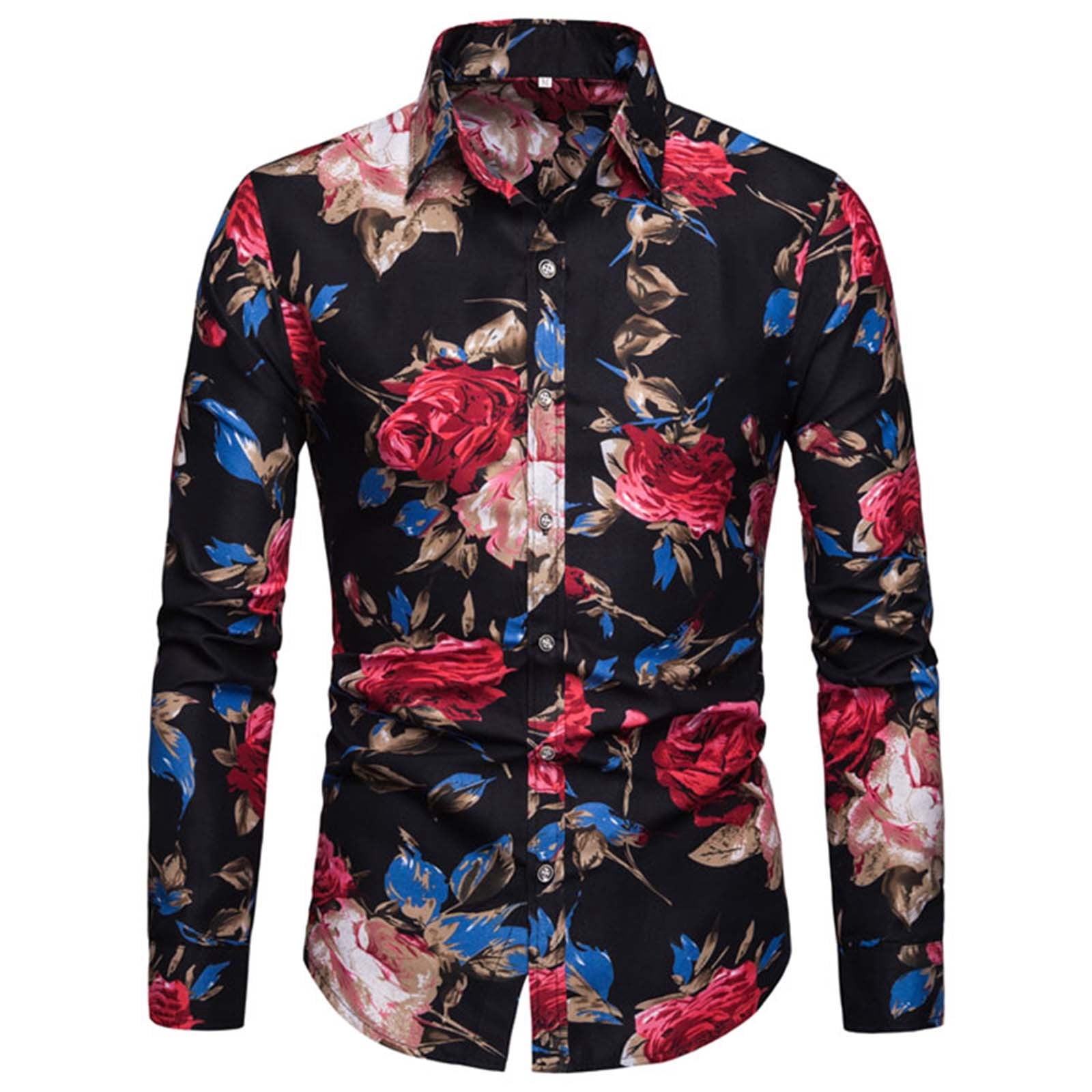 CEHVOM Chemise Décontractée à Fleurs pour Homme, à Manches Longues, Grande Taille, Printemps et Automne