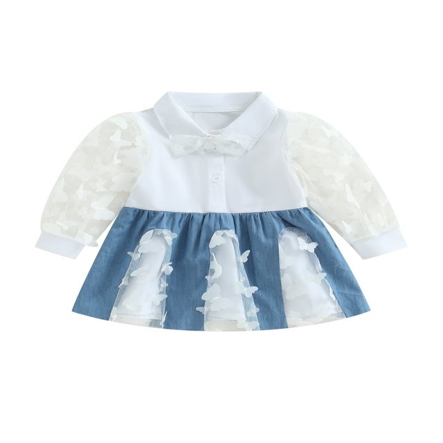 Robes pour Tout-Petits Fille Bébé Papillon en Maille à Manches Longues Patchwork Tulle Tutu Robe