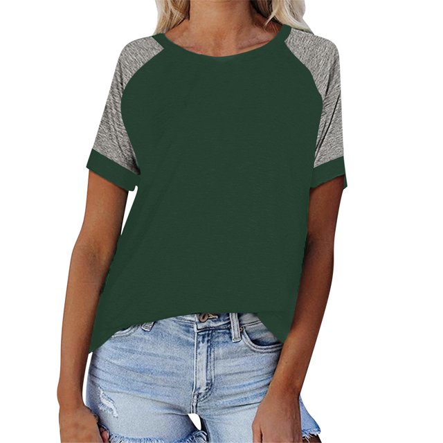 Plebaso T-Shirts pour Femmes à Manches Courtes à Blocs de Couleur Décontractés à Col Rond T-Shirts Amples Blouses d'Été Hauts