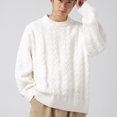thumbnail image 1 of Cameland Chandail d'Hiver Épais Décontracté Mode Couleur Unie Texture Manches Longues Col Rond pour Hommes, 1 of 4
