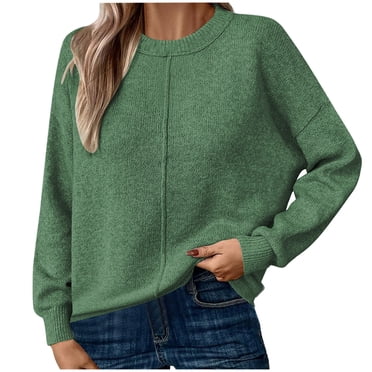 Timegard Chandails pour Femmes Col Rond Manches Longues Tricotés Chandail Automne Hiver Décontracté Ample Couleur Unie Hauts