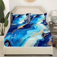 thumbnail image 3 of Blue Marble Sheet Set Stone Pattern Bed Sheets Set Watercolour Artwork Sheets Full Size For Kids Boys Girls Marbling Texture Fluid Bronzing Bedding Set, 3 of 7