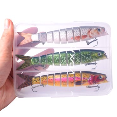 LIXADA 3 Packs Bionic Multi Jointed Hard Bait S Swimming Action Fishing Lure with Tackle Box 8 Segment Sinking Fishing Lure VIB Bait Crankbait Lifelike Artificial Fishing Lures 5.5in / 0.75oz