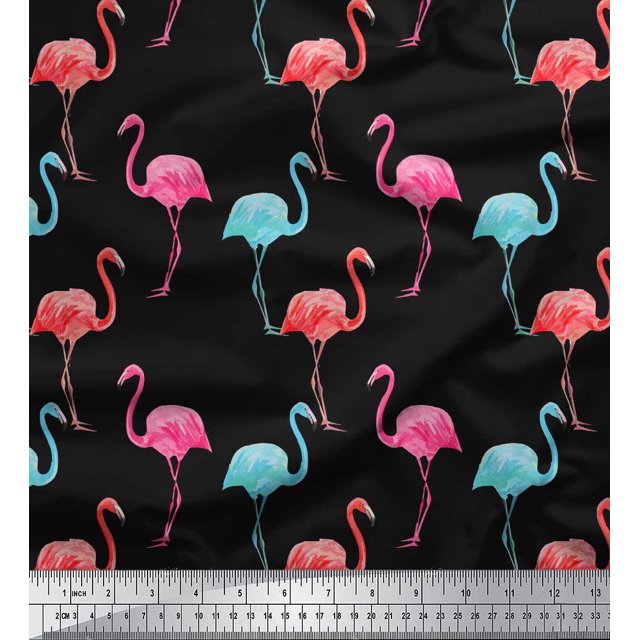 Soimoi Rayon Fabric Flamingo Bird Print Fabric by Yard 42 Inch Wide