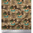 thumbnail image 1 of Soimoi Silk Fabric Swimming Pool,Cartoon & Buildings Architectural Printed Craft Fabric by the Yard 42 Inch Wide, 1 of 3