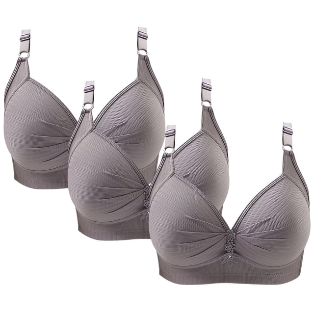 Bras for Women 3PCS Womans Printing Gathered Together Large Size Daily Bra Underwear No Rims