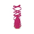 thumbnail image 4 of BLISSFUL STEP Women's Open Toe Lace up Sandals Mid Block Heels Sandals Hot Pink 9, 4 of 8