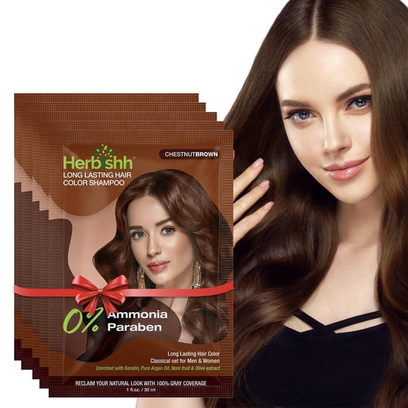 Herbishh Chestnut Brown Color Shampoo for Gray Hair, Hair Dye Shampoo 3 in 1, 100% Grey Coverage for Men & Women, Long-lasting & Travel-friendly, Ammonia-free, 30 ml (Pack of 5)