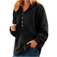 thumbnail image 2 of Women Fall Winter Solid Color V-Neck Button Crop Workout Long Sleeve Sexy Hoodied Tops Pullover Blouse, 2 of 9