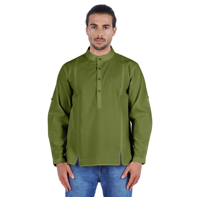 Atasi Chemise Henley Indienne pour Homme à Manches Longues, Décontractée, Col Mandarin, Courte Kurta