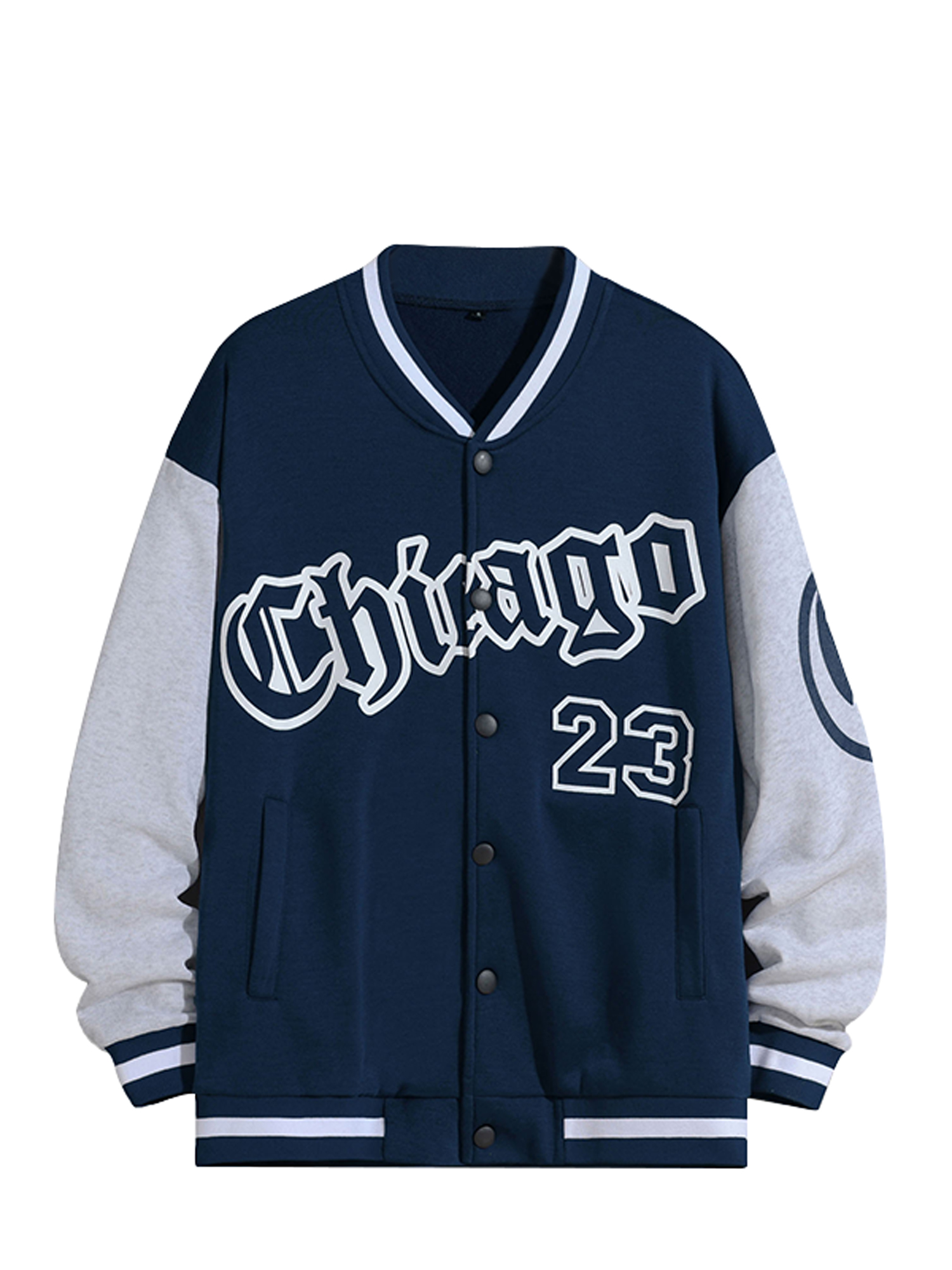 Faithtur Men's Spring Autumn Casual Coat Long Sleeve Letter Printed Button Up Contrast Color Baseball Jacket