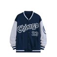 thumbnail image 1 of Faithtur Men's Spring Autumn Casual Coat Long Sleeve Letter Printed Button Up Contrast Color Baseball Jacket, 1 of 4