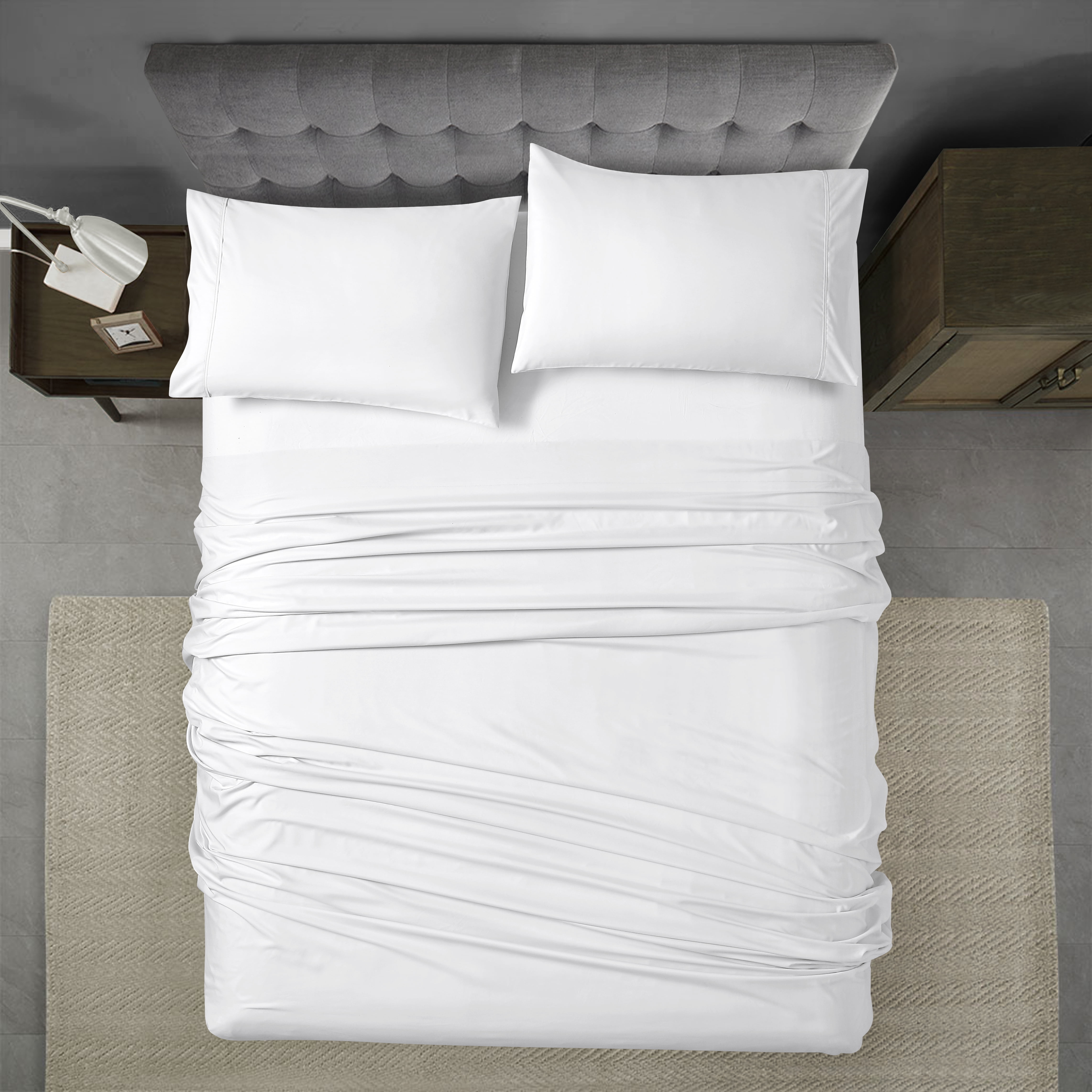 Swift Home Basic Ensemble de draps 4 pièces format grand lit, ultra doux, poches profondes, entretien facile, ensemble de literie, blanc