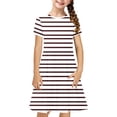 thumbnail image 2 of JDQJBZ Girls Short Sleeve Dress Striped Print Pleated With Pockets Summer Outfit, 2 of 5