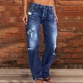 thumbnail image 3 of Bigersell Straight Jeans Women High Waisted Ripped Jeans with Destroyed Hole Straight Leg Jeans Full Length Denim Pants Trousers Button Closure BlueXL, 3 of 8