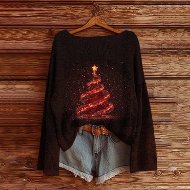 Horkkom Chandails de Noël pour Femmes Hiver Imprimé de Noël Manches Longues Col Rond Chandail L