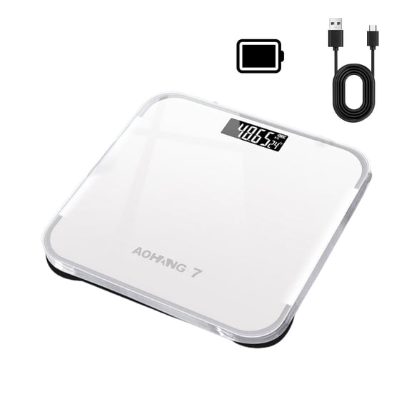 Matoen12 Smart Scale for Body Weight & Fat Percentage, Durable Accurate Digital Bathroom Scale with LCD Display, Household Weight Scale Rechargeable & Battery 2-in-1, 10.2"x10.2"x1", 1PC, White