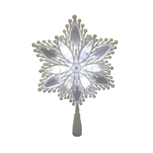 Holiday Time LED Christmas Tree Topper, White Snowflake, 12.5"