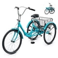 thumbnail image 1 of 24 Inch Folding Adult Tricycle 7 Speed Trike with Removable Basket Teal, 1 of 8