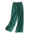 thumbnail image 2 of RXIRUCGD Pantalon Long à Jambe Grand pour Femmes, Coupe Ample, Taille Haute, en Coton et Lin, Effet Minceur, et Pantalon de Couleur, Vert, Taille : TG, 2 of 9