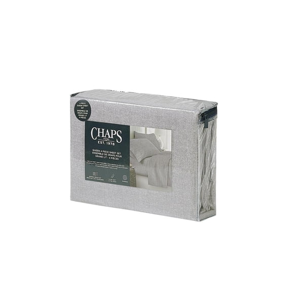 Ensemble de draps 4 pièces doux en microfibre solide Chaps, gris très grand lit