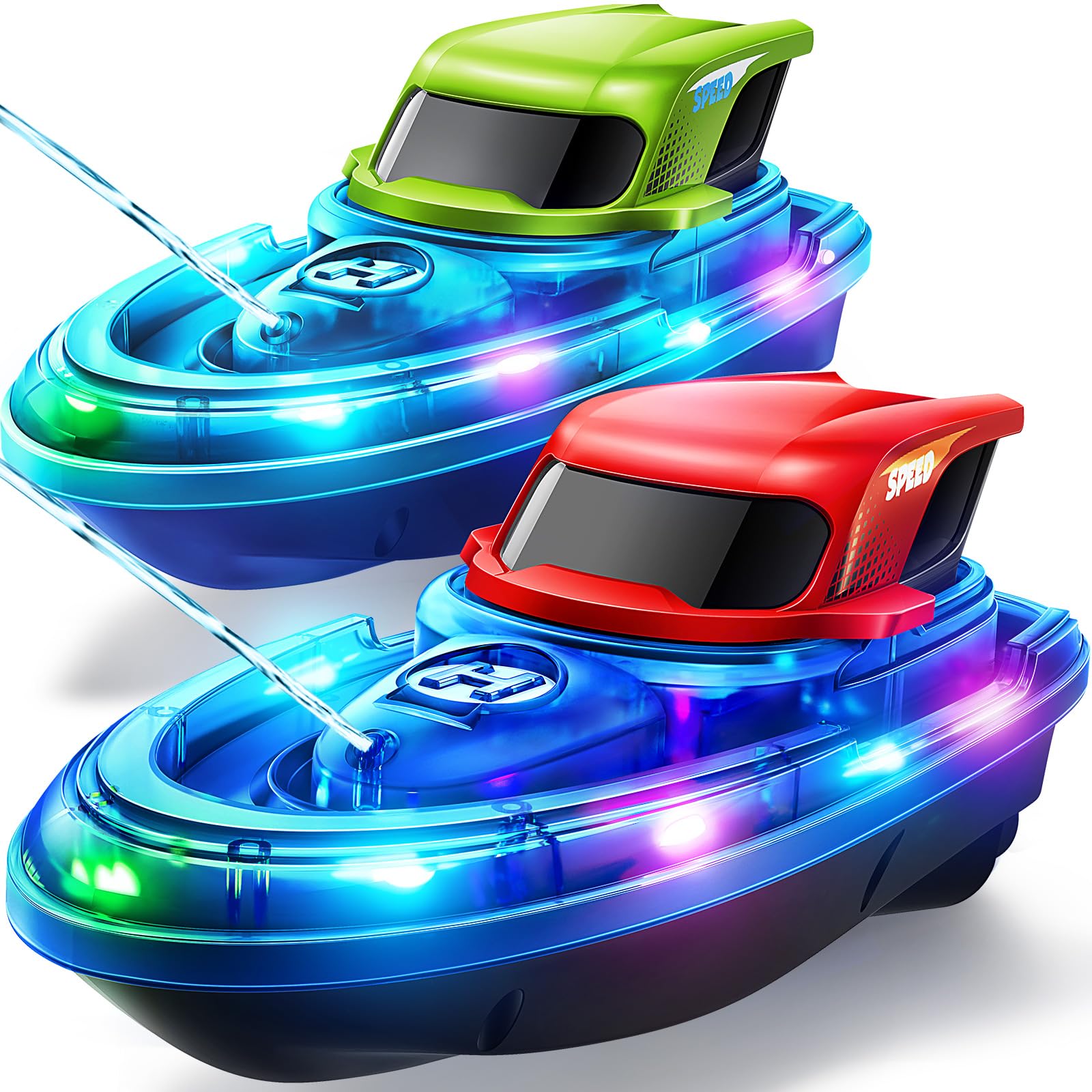 SYMA Bateaux RC 2 Pack pour Enfants 8-12 Ans, Bateau Télécommandé pour Piscine avec Lumières LED, 40 Mins d'Autonomie (2 Batteries) & Pulvérisation d'Eau à une Touche, Cadeaux d'Été