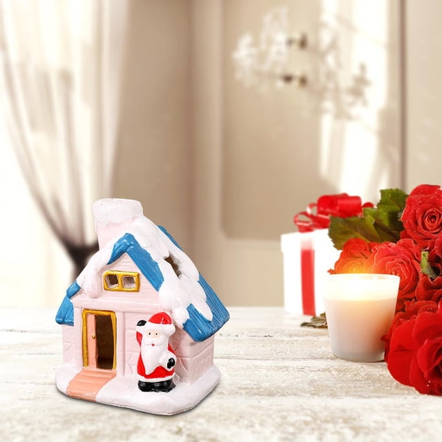 mmirethe Resin Christmas Scene Snow House LED Desktop Set Village Decoration House Santa 5Set