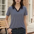 thumbnail image 2 of Fgnfyis T-Shirt à Manches Courtes Rayé pour Femme, Col Rond Décontracté, Haut pour Usage Quotidien Printemps Été Automne, Blouse Confortable avec Design de Col Classique, Hauts pour Femmes Décontractés Noir TTTG, 2 of 3