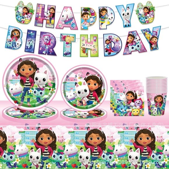 Forfamy 122 Pcs Assiettes et Serviettes d'Anniversaire de Gabby Dollhouse, Fournitures et Décorations de Fête d'Anniversaire de Dollhouse pour Enfants, pour 20 Invités