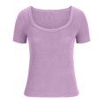 thumbnail image 5 of Timegard Hauts de Sortie pour Femmes Col Rond Confortables Coupe Ajustée Manches Courtes Couleur Unie Hauts Décontractés, 5 of 5