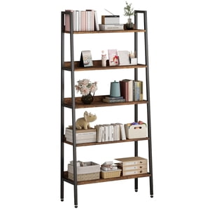 QinaQin 5-Tier Narrow Home Office Librairie Étagère Rustique Brown Ouvert Organisateur de rangement des étagères 67 dans Bibliothèque en bois Tall avec cadre métallique pour la chambre à coucher Cuisine Salon