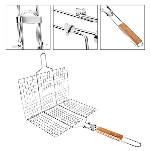 Metalen BBQ Grillmand – Vis- En Groentegrillmand Met Houten Handvat – 53x23 Cm, Ideaal Voor Barbecueën Boven Vuur Of Gasgrill