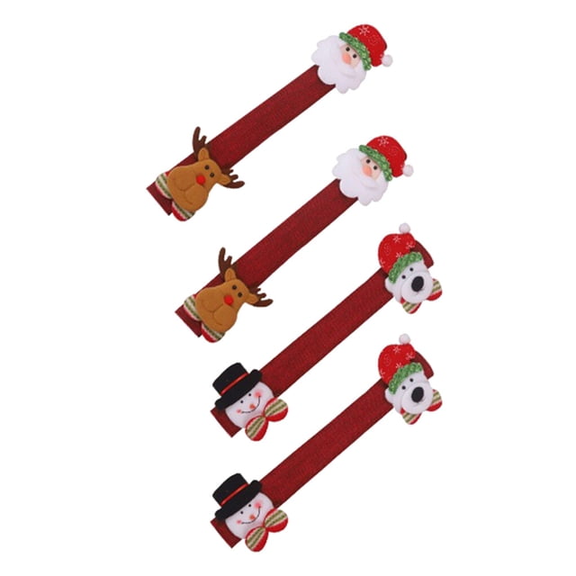4pcs Christmas Microwave Oven Handle Protective Covers Xmas Fridge Kitchen Refrigerator Door Handle Gloves