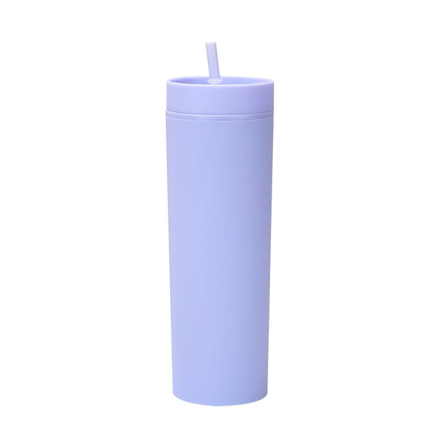 UsRHHA Skinny Tumblers 16oz Frosted Acrylic with Straws Lids, Double Wall Reusable Cups for Cold Drinks, Portable Tumblers for Outdoor Use