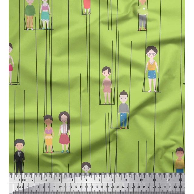 Soimoi Velvet Fabric Swing & Kids Human Figure Printed Craft Fabric by the Yard 58 Inch Wide