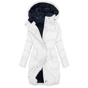 LMKIHUSA Fleece Lined Winter Jacket Women Long Puffer Padded Hooded Coats Zip Up Thicken Parkas Casual Winter Quilted Outerwear White,XXL