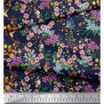 thumbnail image 2 of Soimoi Blue Polyester Crepe Fabric Floral,American Robin & Bluebird Bird Print Fabric by The Yard 52 Inch Wide, 2 of 3