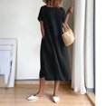 thumbnail image 4 of Birdeem Robe d'Été pour Femme, Mode, Couleur Unie, Col Rond, Manches Courtes, Coton et Lin, 4 of 9