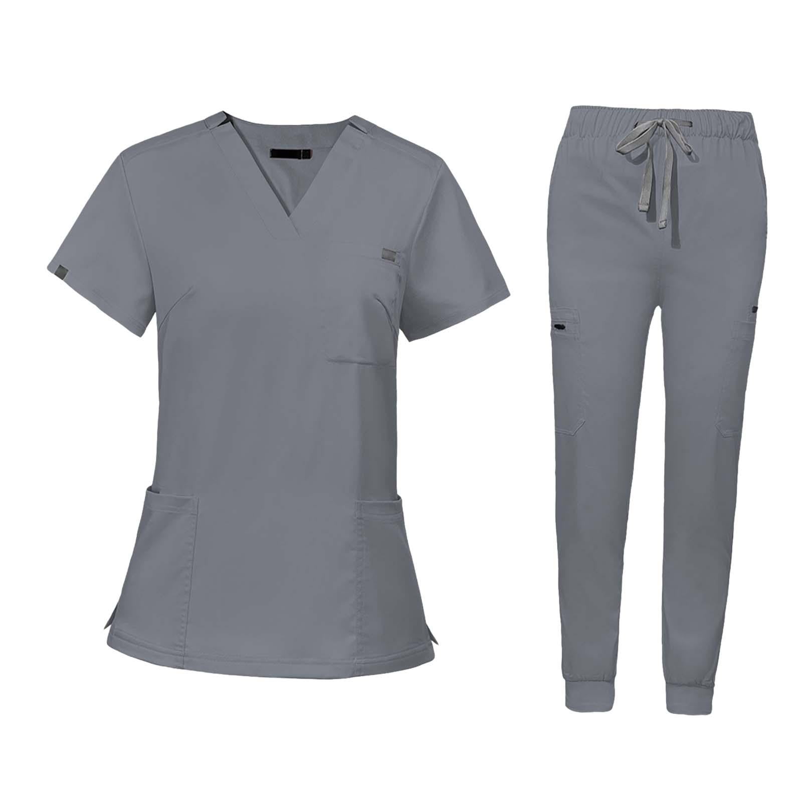 lionlar Nursing Uniforms Scrub Set V Neck Tops Jogger Pants Work suits for Healthcare Gray